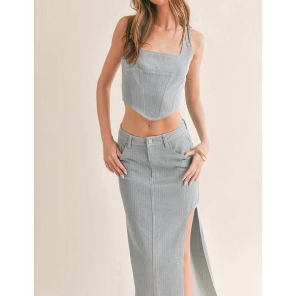 SAGE THE LABEL Tops - NEW SAGE THE LABEL locals only denim corset top in light wash stripe